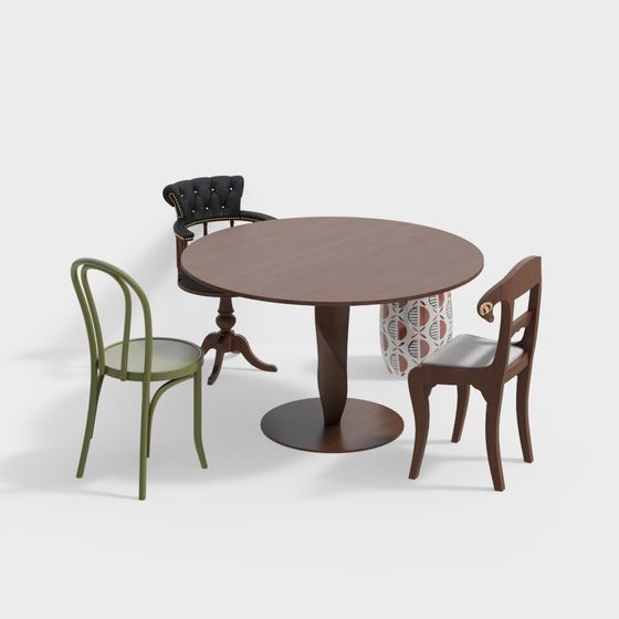 Elegant Retro-Modern Dining Table and Chairs 3D model