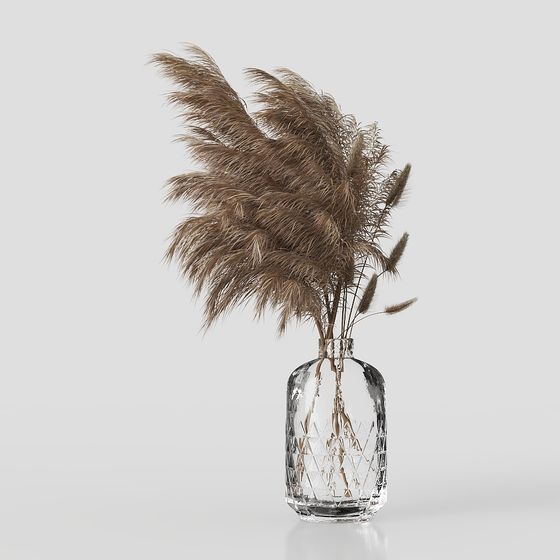 Glass Vase with Reeds 3D Model