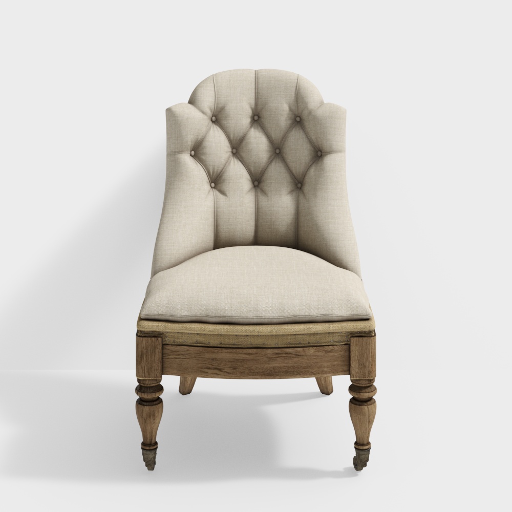 Vintage Tufted Chair 3D Model – Classic Linen Upholstery