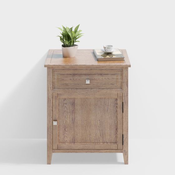 Vintage Wooden Side Cabinet 3D model