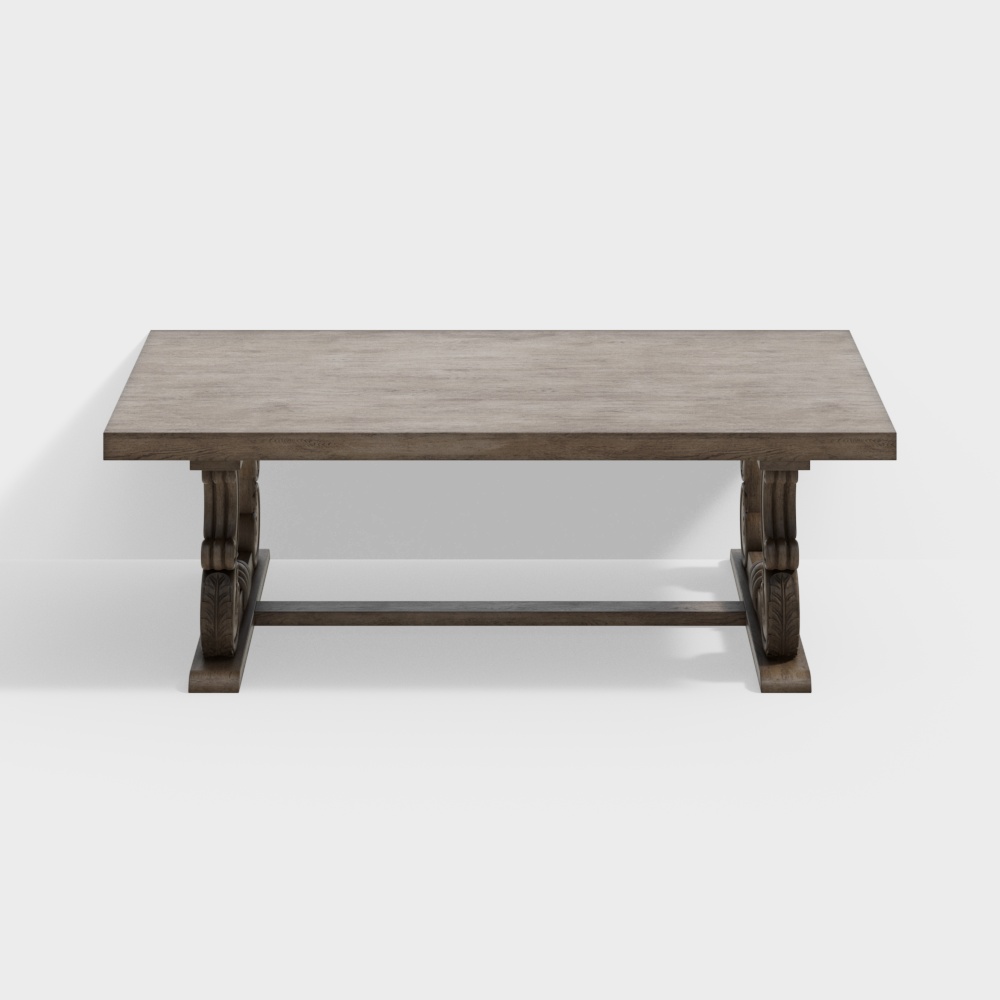 Vintage Style Coffee Table 3D Model – Classic Wood Design