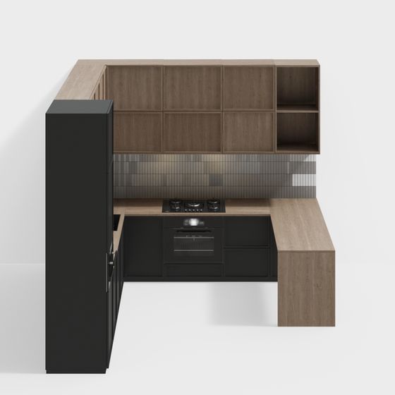 Modern Brown Kitchen Cabinets 3D Model