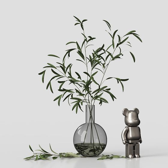 Glass Vase with Green Plants 3D model for Creative Projects