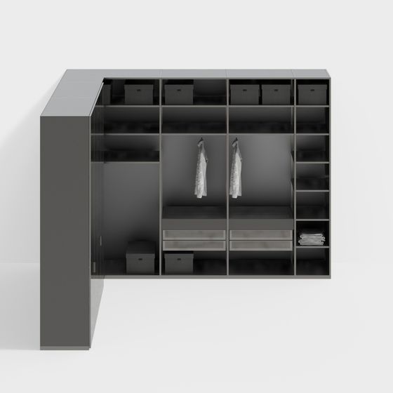 Modern Cloakroom Corner Closet 3D Model in Black