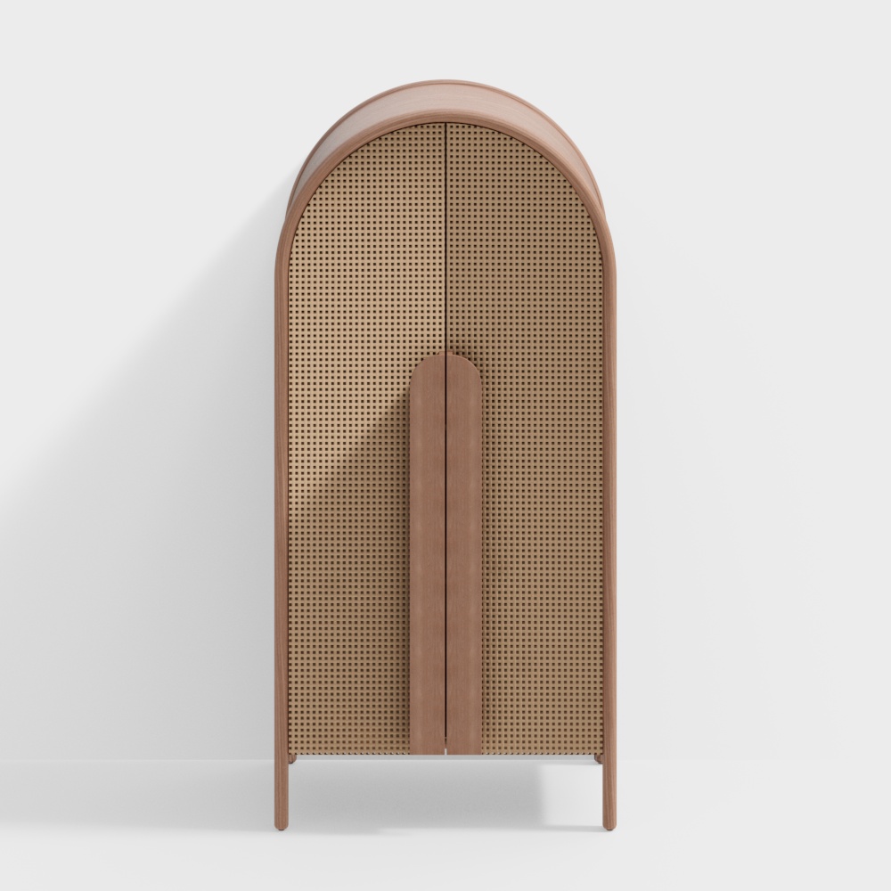 Arched Door Cabinet 3D Model – Rustic Wooden Design