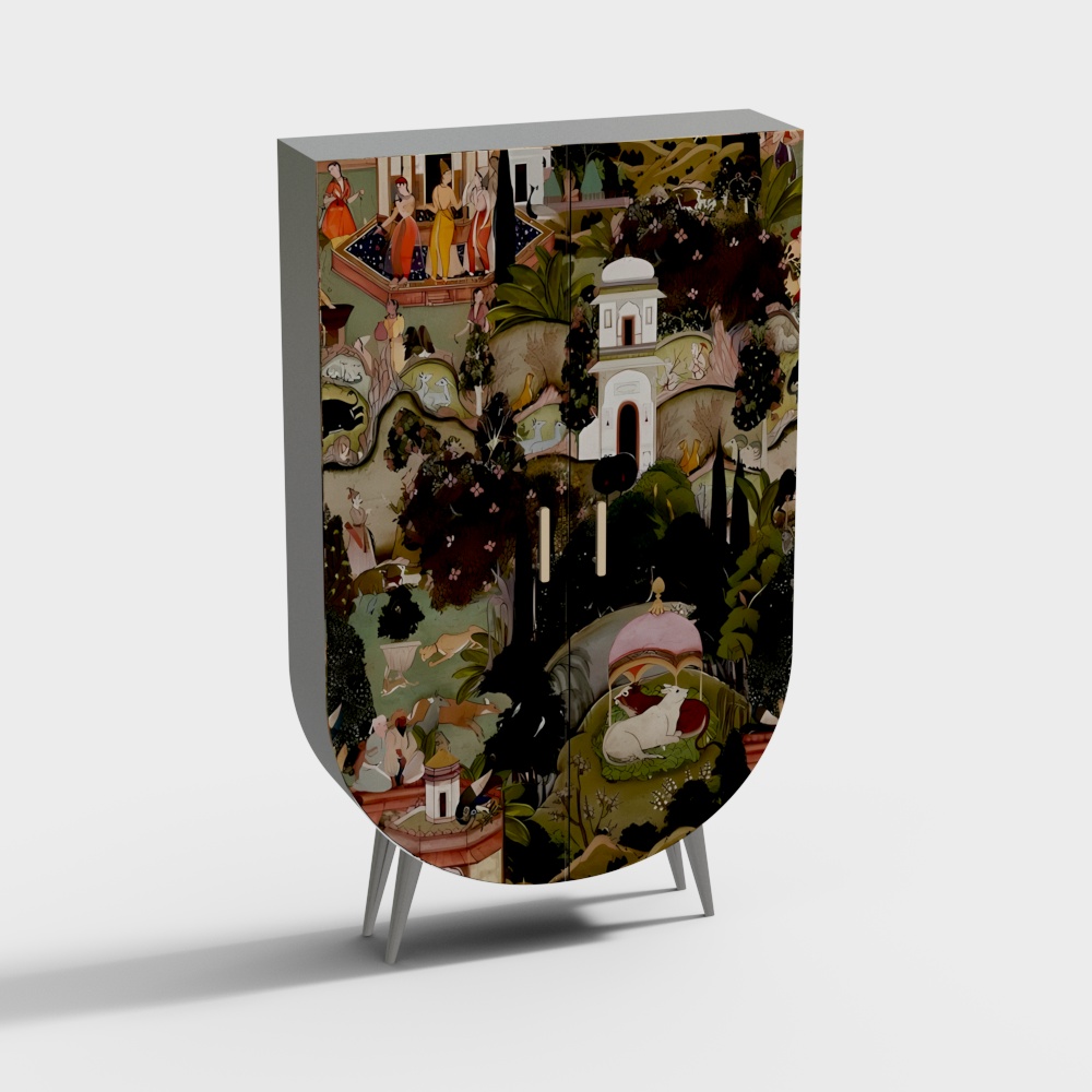 Fantastical Garden Cabinet 3D Model – Low-Poly Vintage Charm