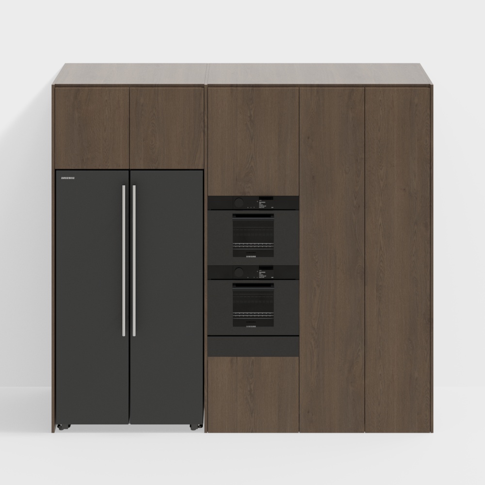 Modern Kitchen Cabinet 3D Model – Wood and Black Panels