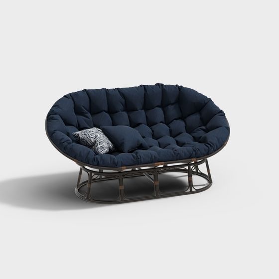 Canapé double en rotin et tissu bleu nordique