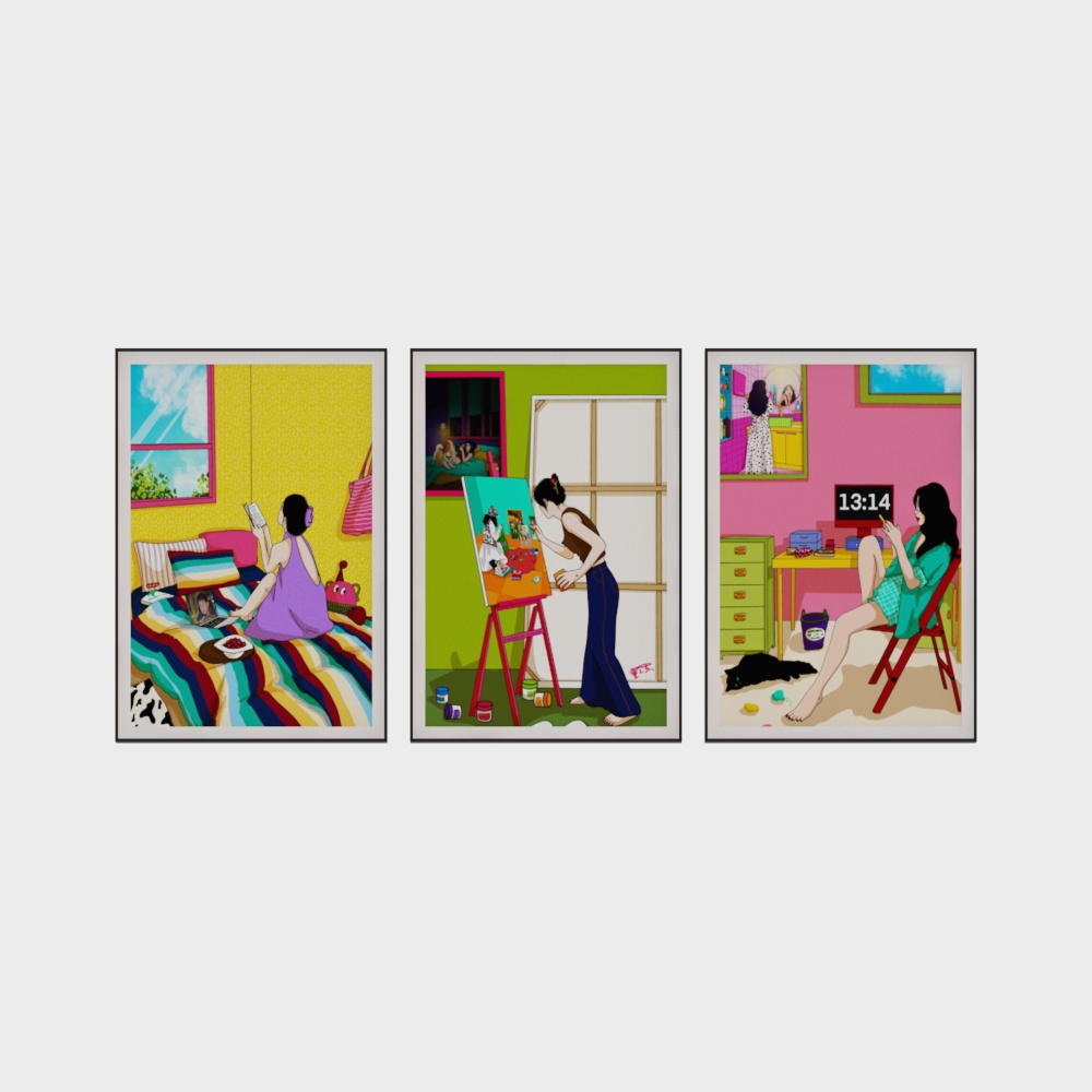 Dopamine Girl Combination Decorative Painting