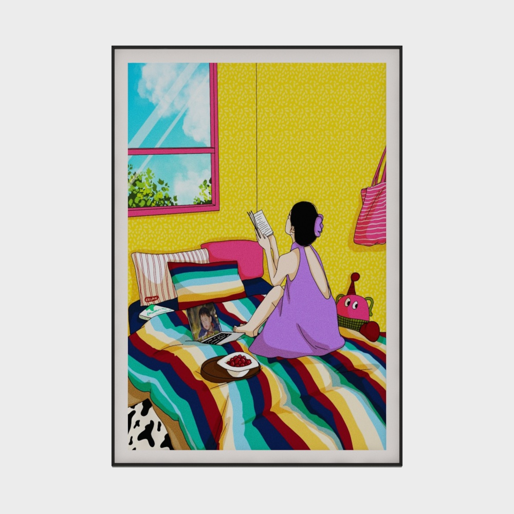 Dopamine Reading Girl Decorative Painting