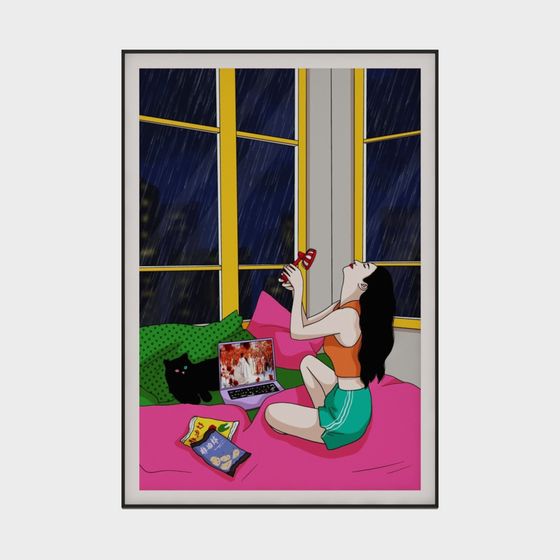 Cozy Moment in Rainy Night 3D model