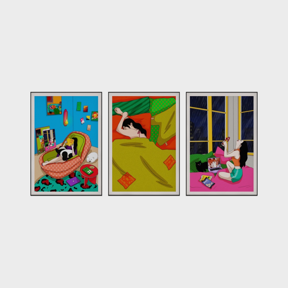 Dopamine Girl Combination Decorative Painting