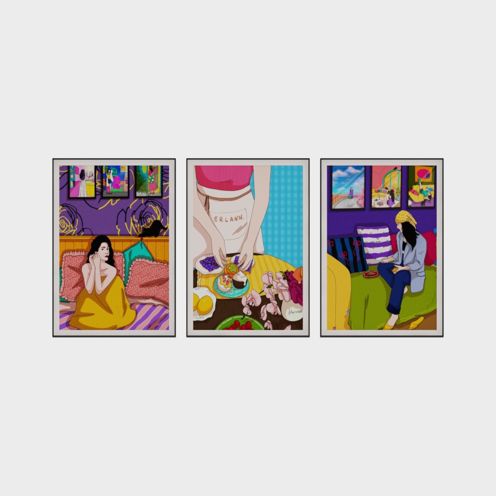 Dopamine Girl Combination Decorative Painting