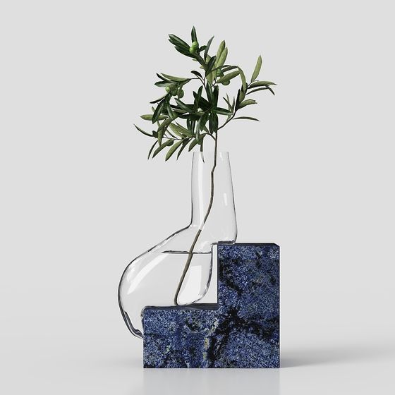Elegant Glass Vase with Marble Base 3D model