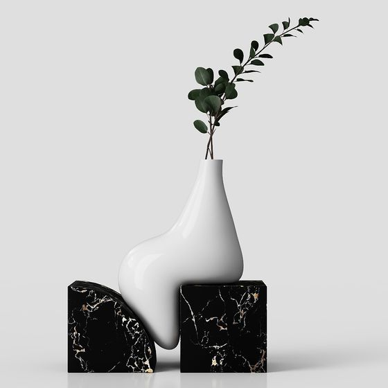 Lọ hoa kiểu hiện đại với cây xanh