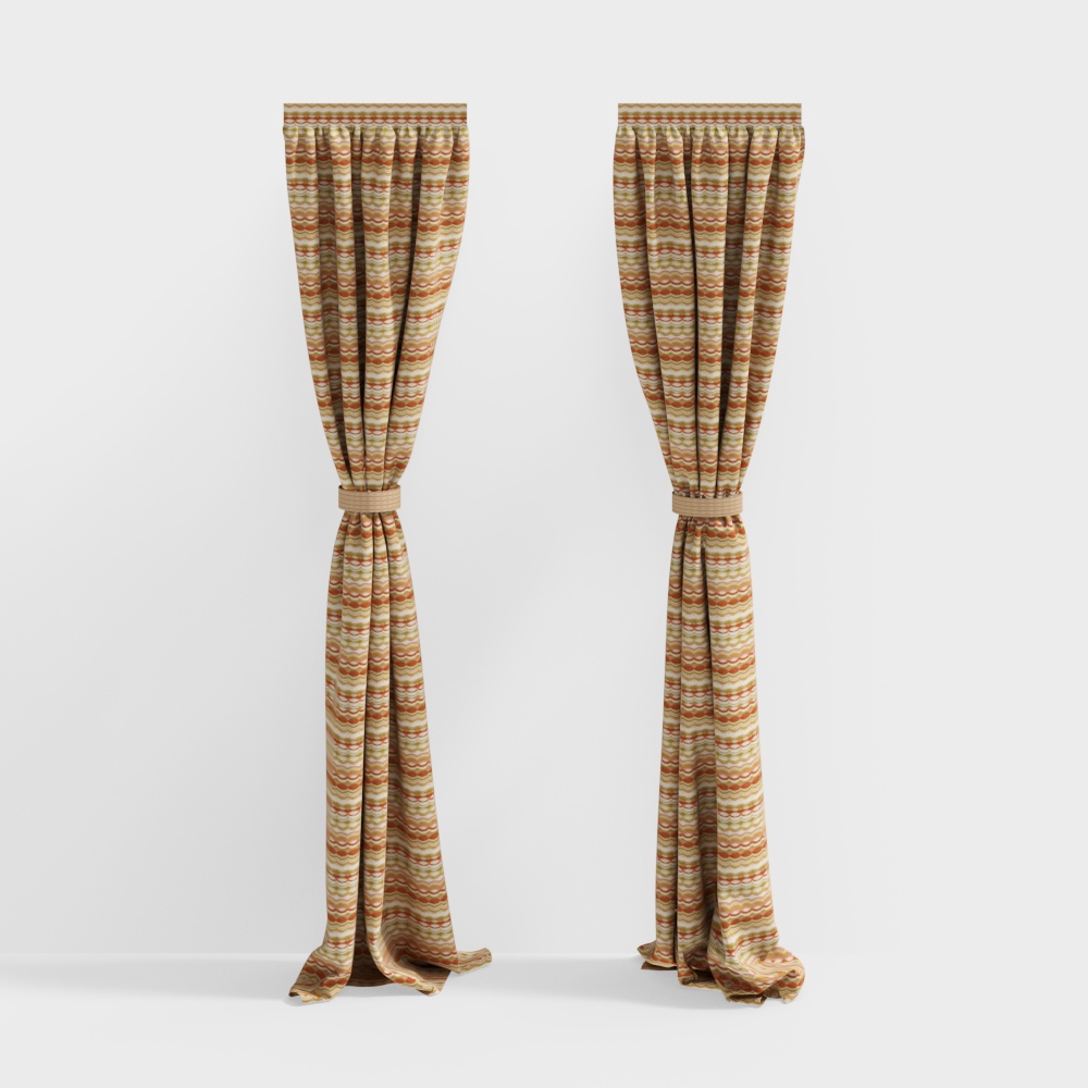 Cozy Curtains 3D Model – Warm Wave Pattern Drapes