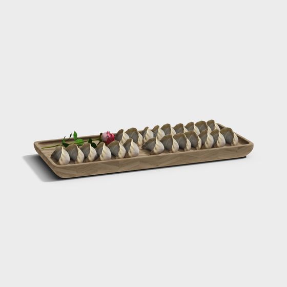 Realistic Low-Poly Dumpling Tray 3D Model