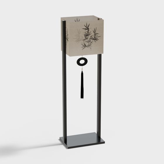 New Chinese Floor Lamp 3D Model in Black