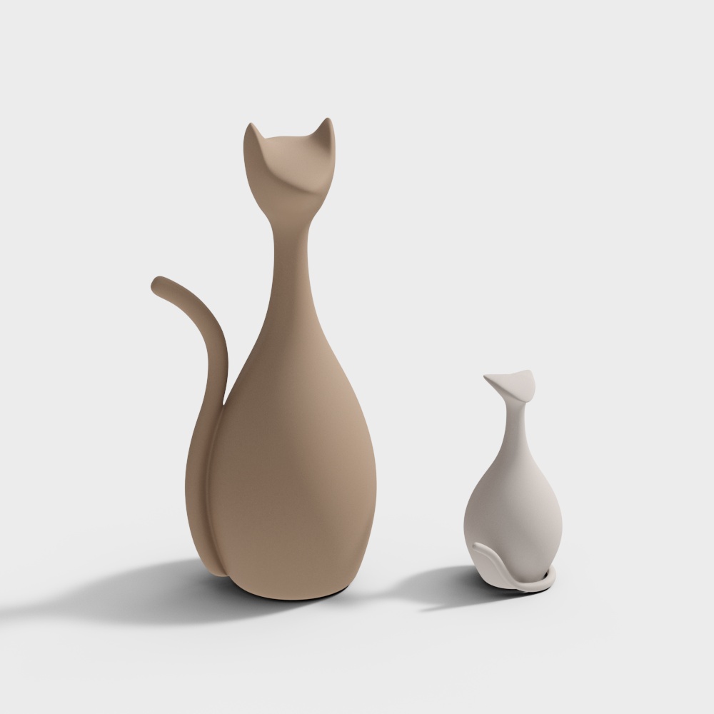 Cat Series 3D Model Sculpture – Minimalist Cat Figures