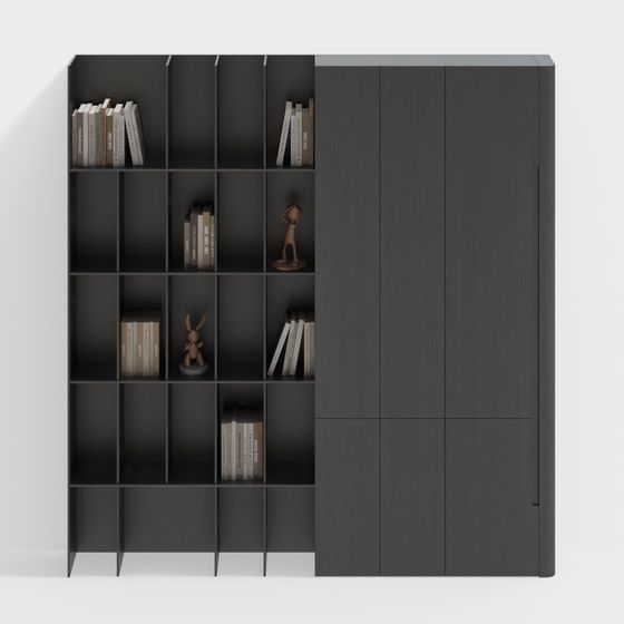 Minimalist Solid Wood Study Bookcase 3D Model
