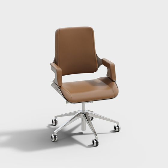 Modern Rotating Office Chair 3D Model in Brown