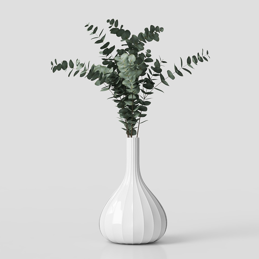 Elegant Low-Poly Vase with Eucalyptus – Natural Decor 3D Model