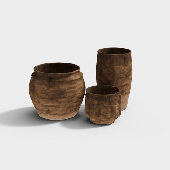 Low Polygon Ancient Pottery Set 3D model