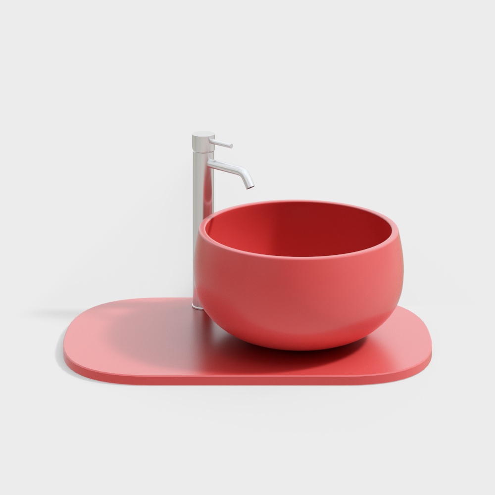 Streamlined Sink 3D Model – Minimalist Red Design