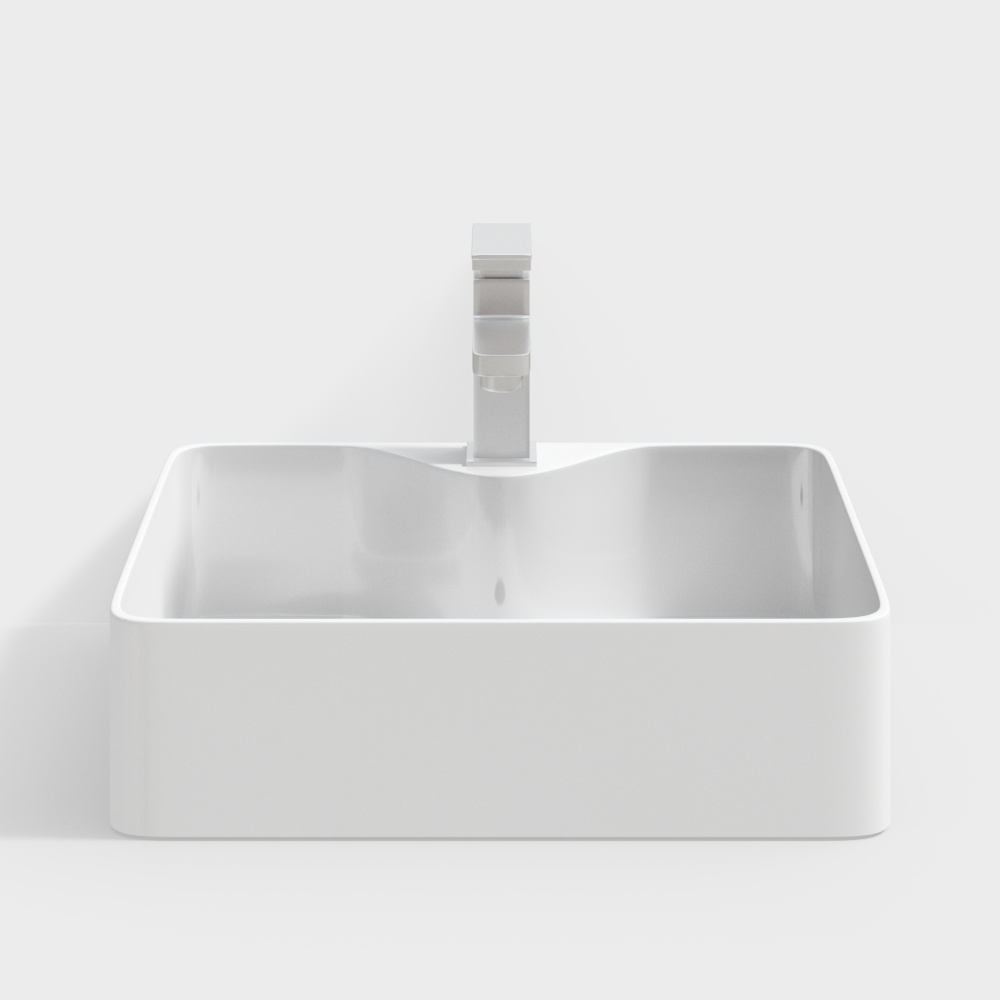 Minimalist Square Vessel Sink 3D Model – White Low-Poly