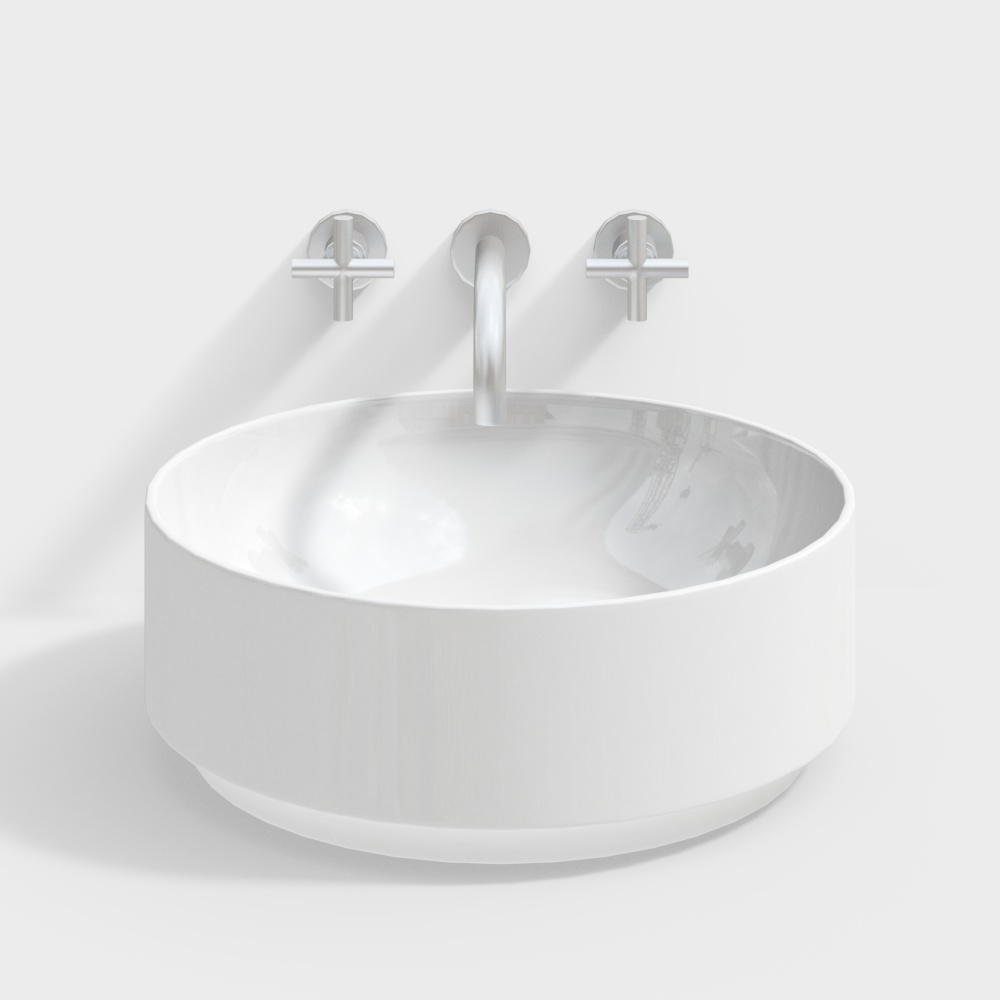 Elegant Low-Polygon 3D Sink Model – Minimalist White Design