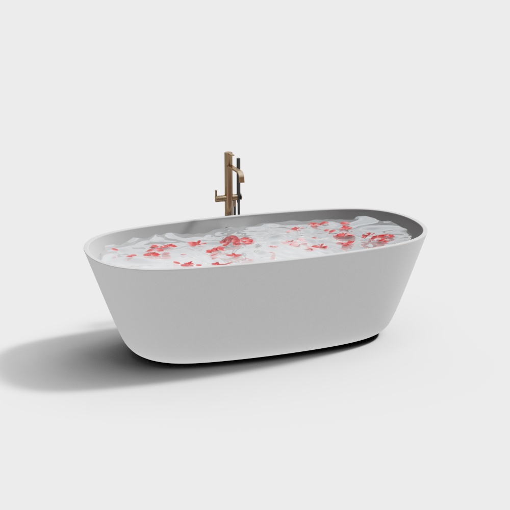 Elegant Low-Poly Bathtub 3D Model – Gray & Gold Design