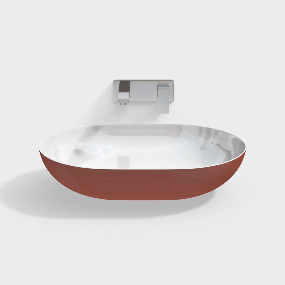 Modern Wall-Mounted Sink 3D Model – Ceramic & Coral-Red