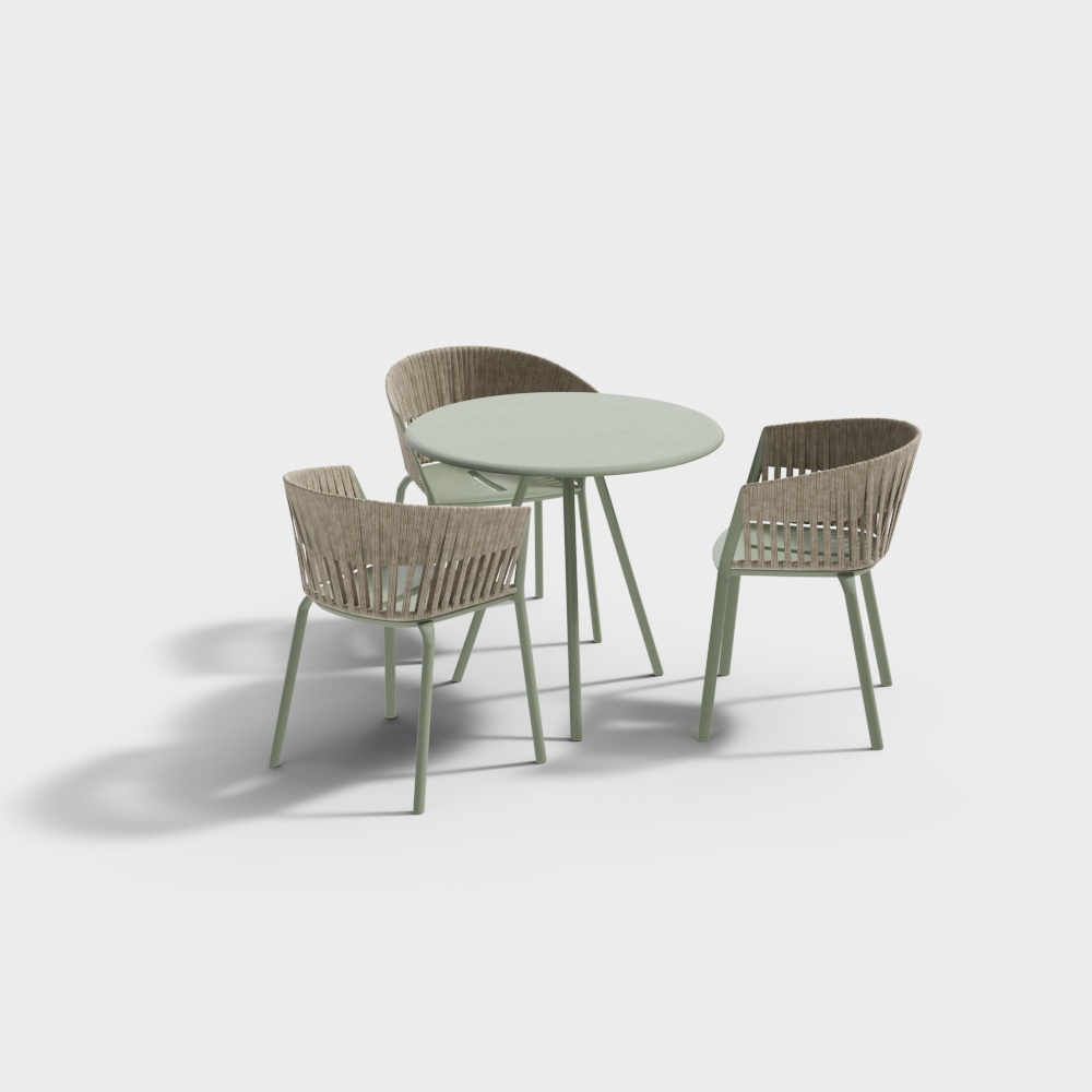 Modern green rattan woven outdoor leisure table and chair combination