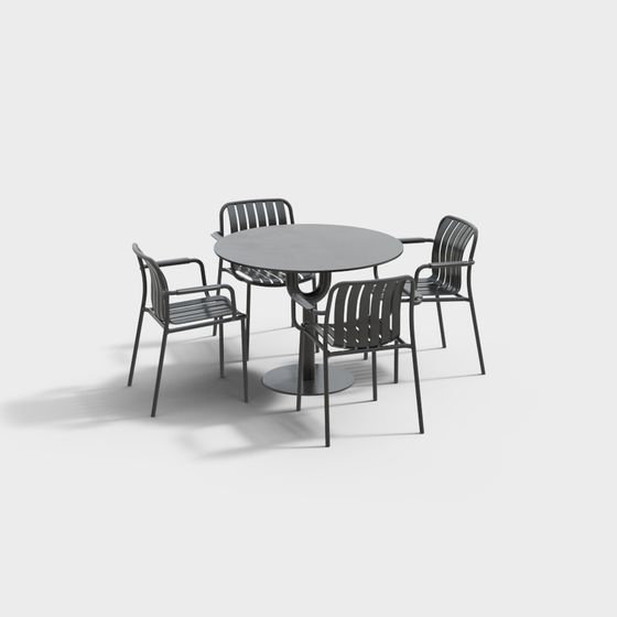 Elegant Minimalist Outdoor Dining Table and Chairs 3D model