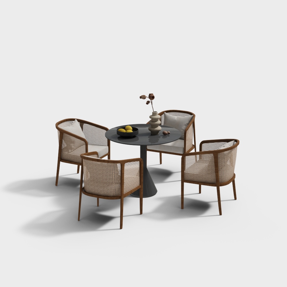 Modern rattan woven outdoor table and chair combination