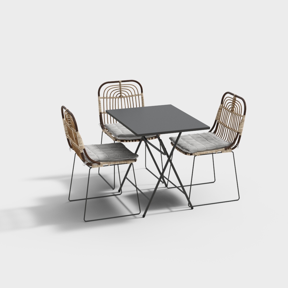Rattan Bistro Set 3D Model – Low-Poly Woven Design