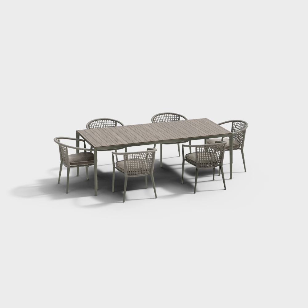Elegant Outdoor Dining Table and Chairs – Low-Poly Design