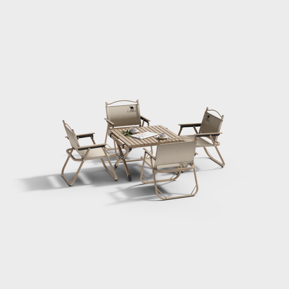 Low Poly Outdoor Lounge Chair Set – Beige Brown Design