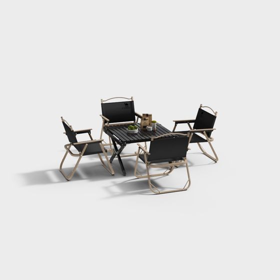 Modern Outdoor Leisure Table and Chair Combination 3D Model in Black