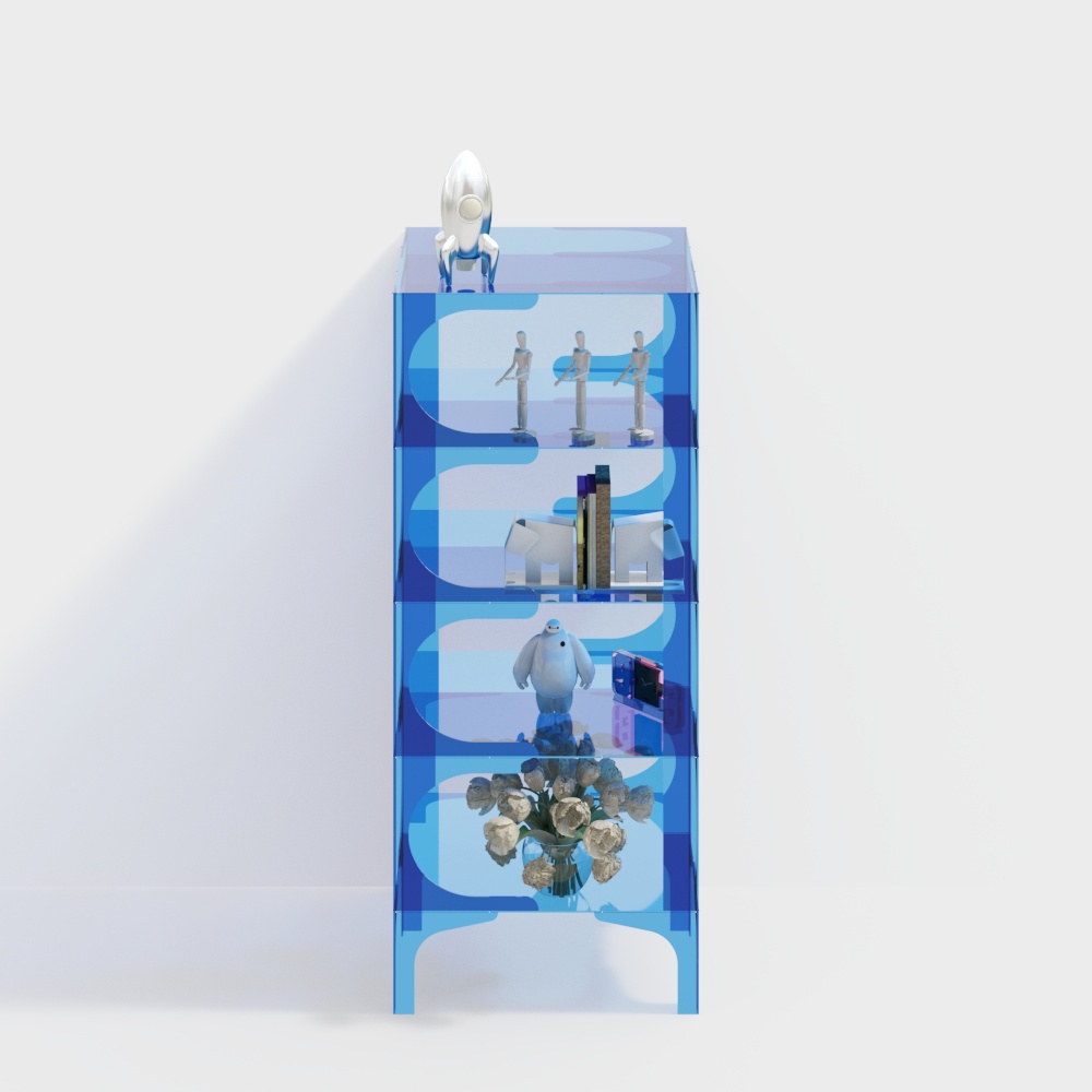Modern blue acrylic shelving