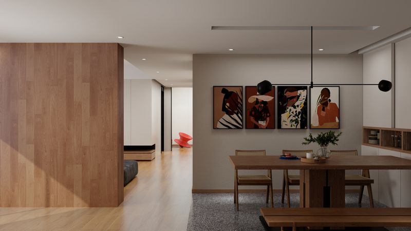 Modern Minimalist Dining Area with Wooden Accents