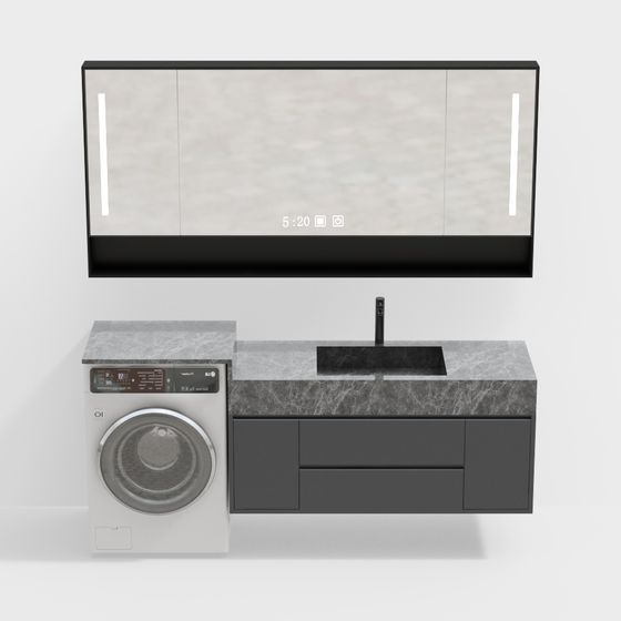 Bathroom Laundry Cabinet 3D Model in Gray