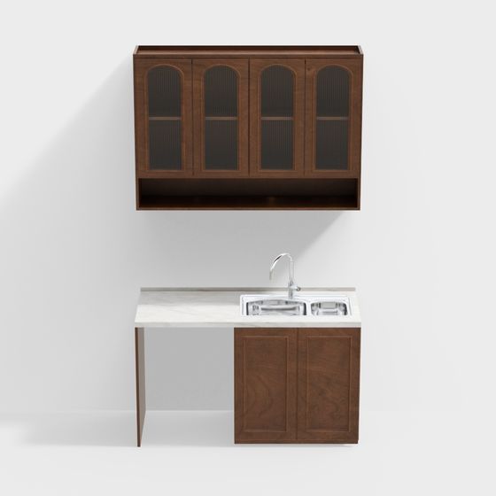 Stylish Low-Polygon Kitchen Cabinet 3D model