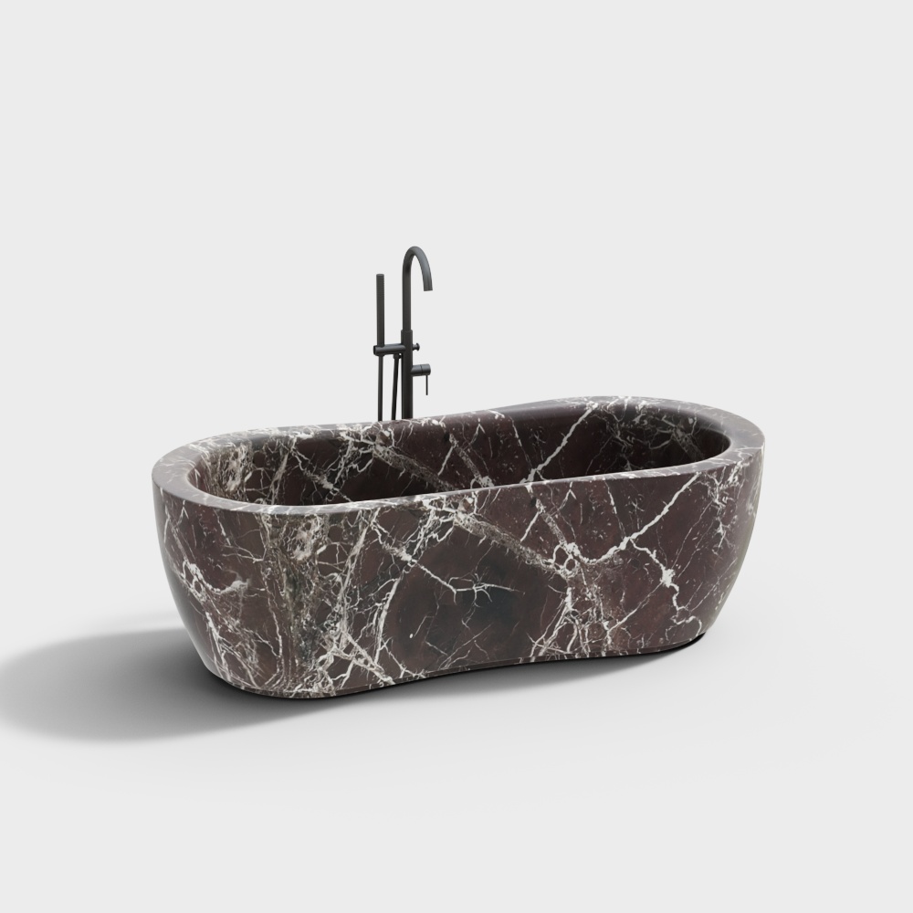 Luxurious Low-Polygon Bathtub 3D Model – Marble Texture