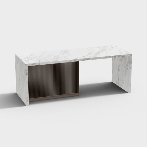Elegant Low-Poly Marble Office Desk 3D model