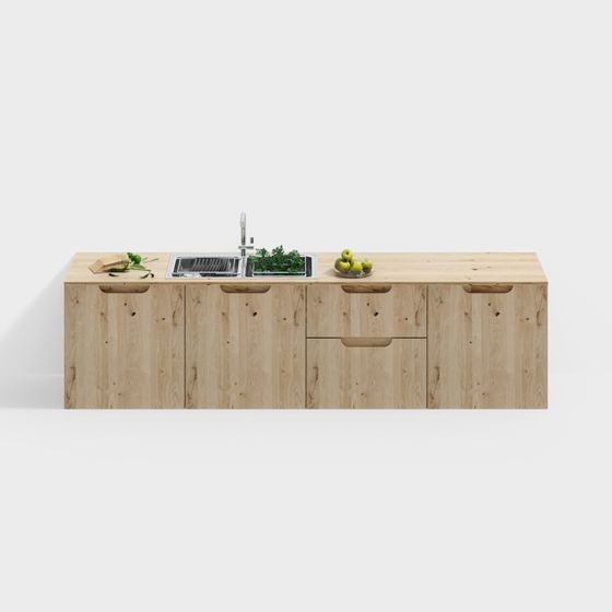 Wooden Kitchen Island 3D model