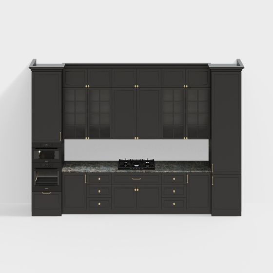 Elegant Black and Gold Kitchen Cabinet 3D model