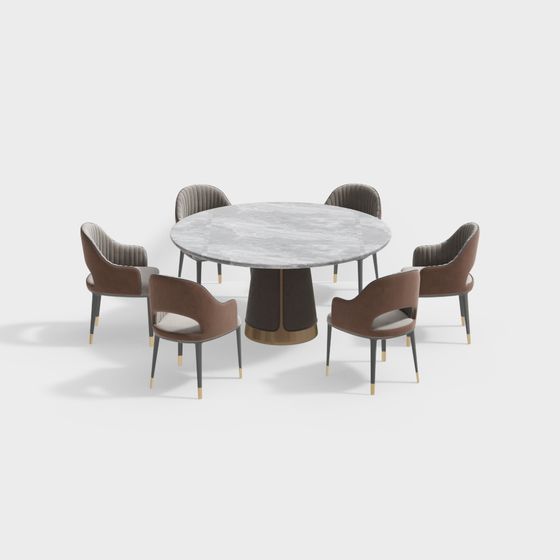 Round Table and Six Chairs 3D model
