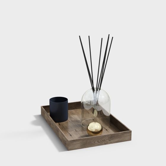 Wooden Tray Aromatherapy Set 3D model