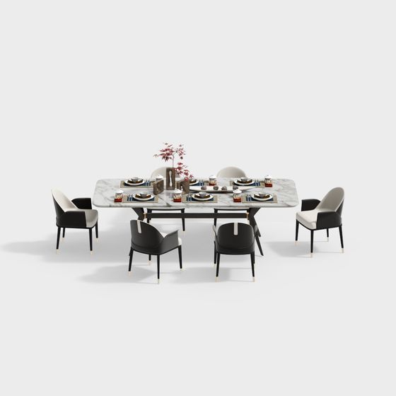 Marble Dining Table and Chair Set 3D model